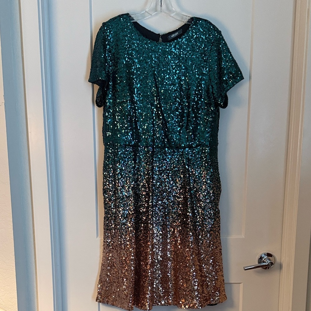 eShakti Green and Gold Sequin Prom Dress